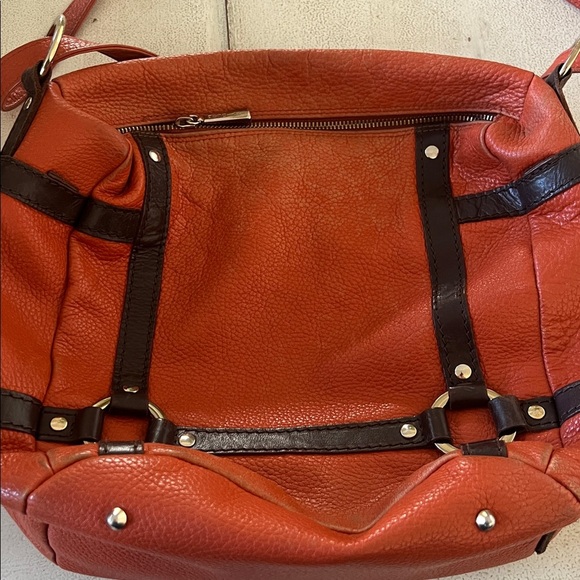 Marco Buggiani orange & brown pebble leather handbag purse satchel - Picture 12 of 15